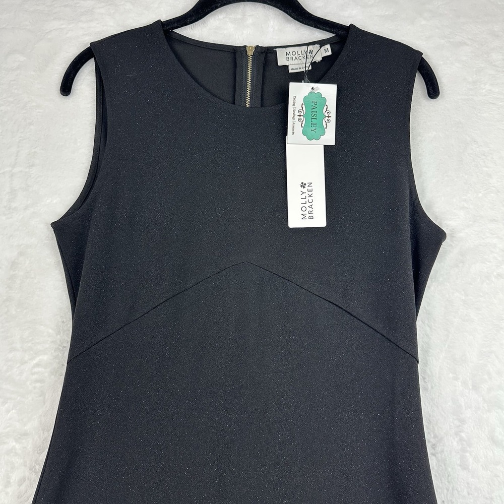 Molly Bracken Black Sleeveless Flare Slight Sparkle Knit Dress‎ M Back Zip - Picture 2 of 16